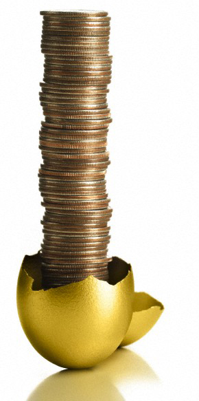 Stack of coins in golden egg